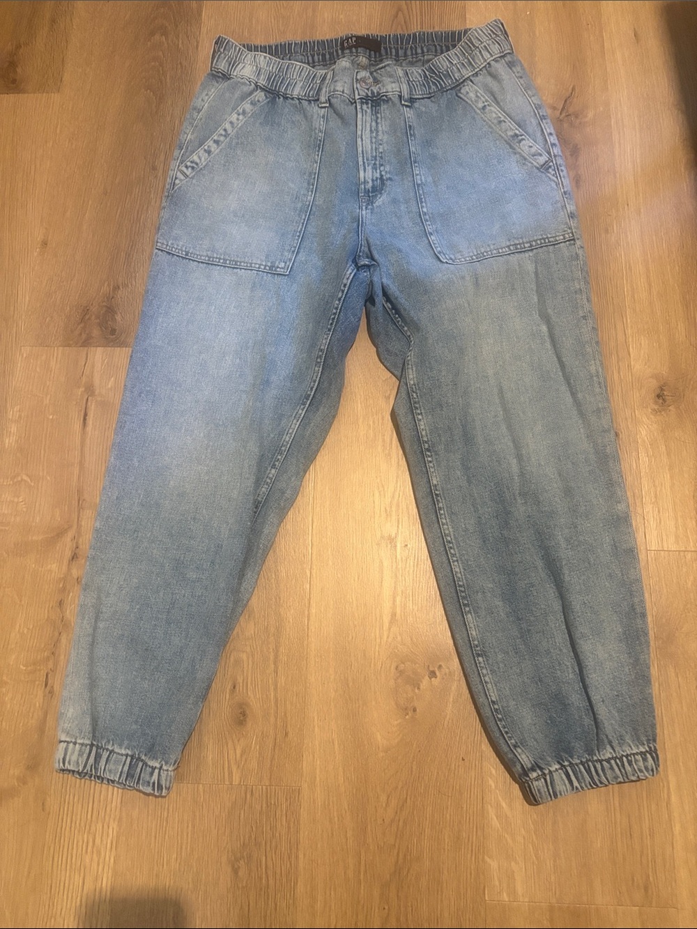 GAP Light Blue Relaxed Elastic-Waist Denim Joggers